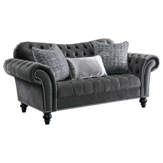 ACME Gaura Loveseat w/3 Pillows, Dark Gray Velvet