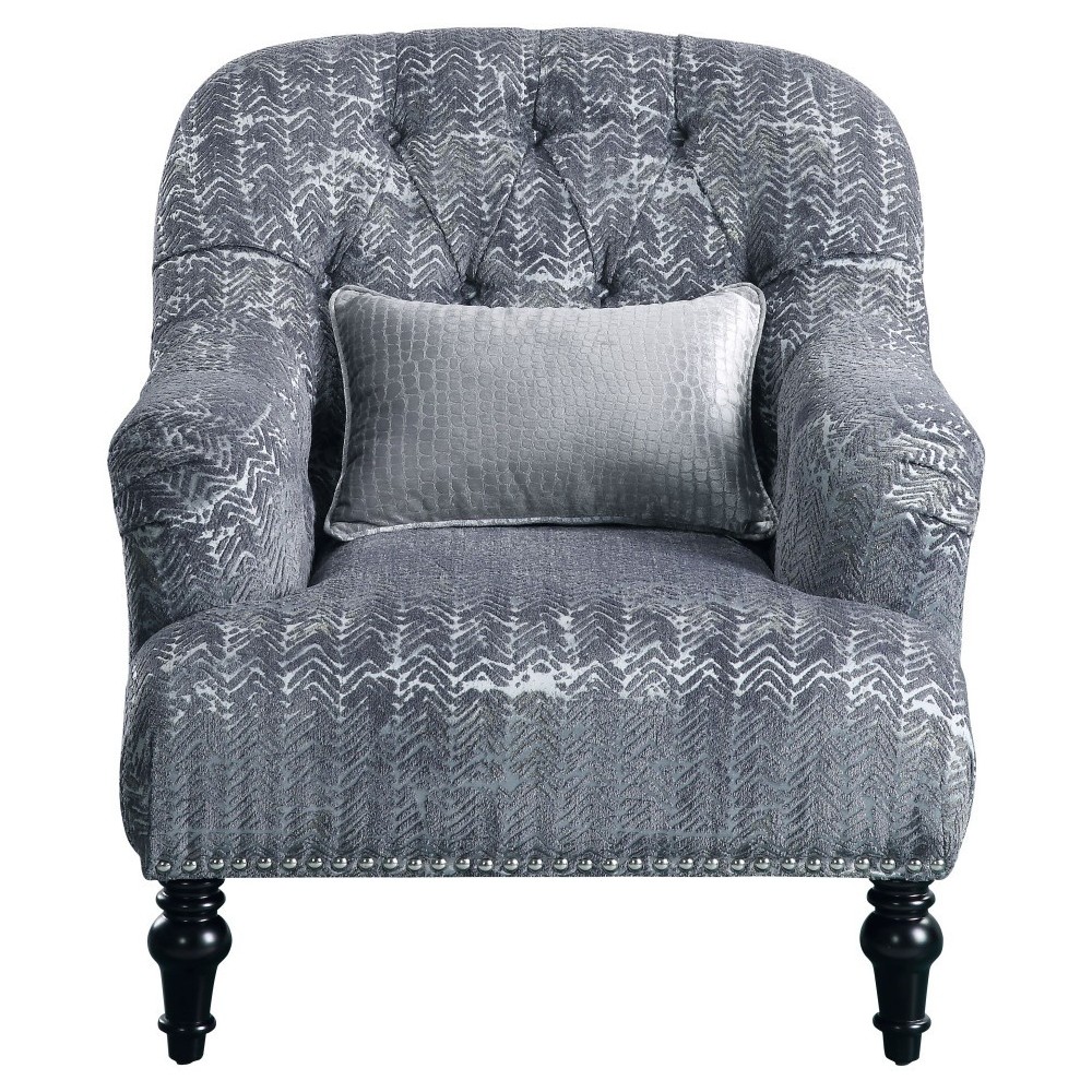 ACME Gaura Chair w/1 Pillow, Pattern Gray Velvet