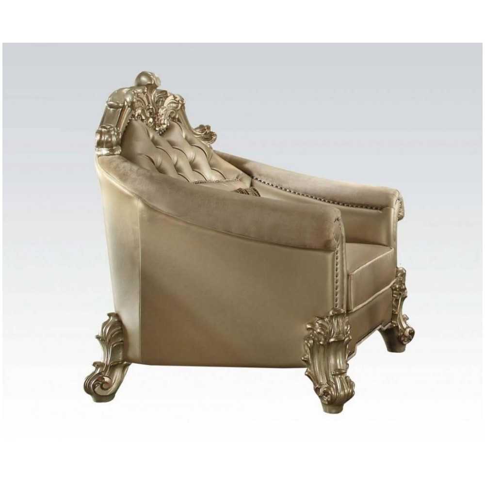 ACME Vendome II Chair w/1 Pillow, Bone PU & Gold Patina