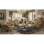 ACME Dresden Loveseat w/3 Pillows, Bone PU & Gold Patina