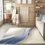 Nourison Twilight TWI28 Area Rug, Ivory/Grey/Blue, 5'6" x 8'