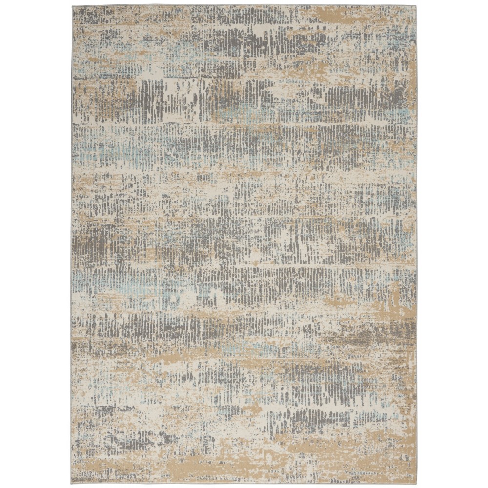 Michael Amini MA90 Uptown UPT03 Area Rug, Beige/Aqua, 5'3" x 7'3"