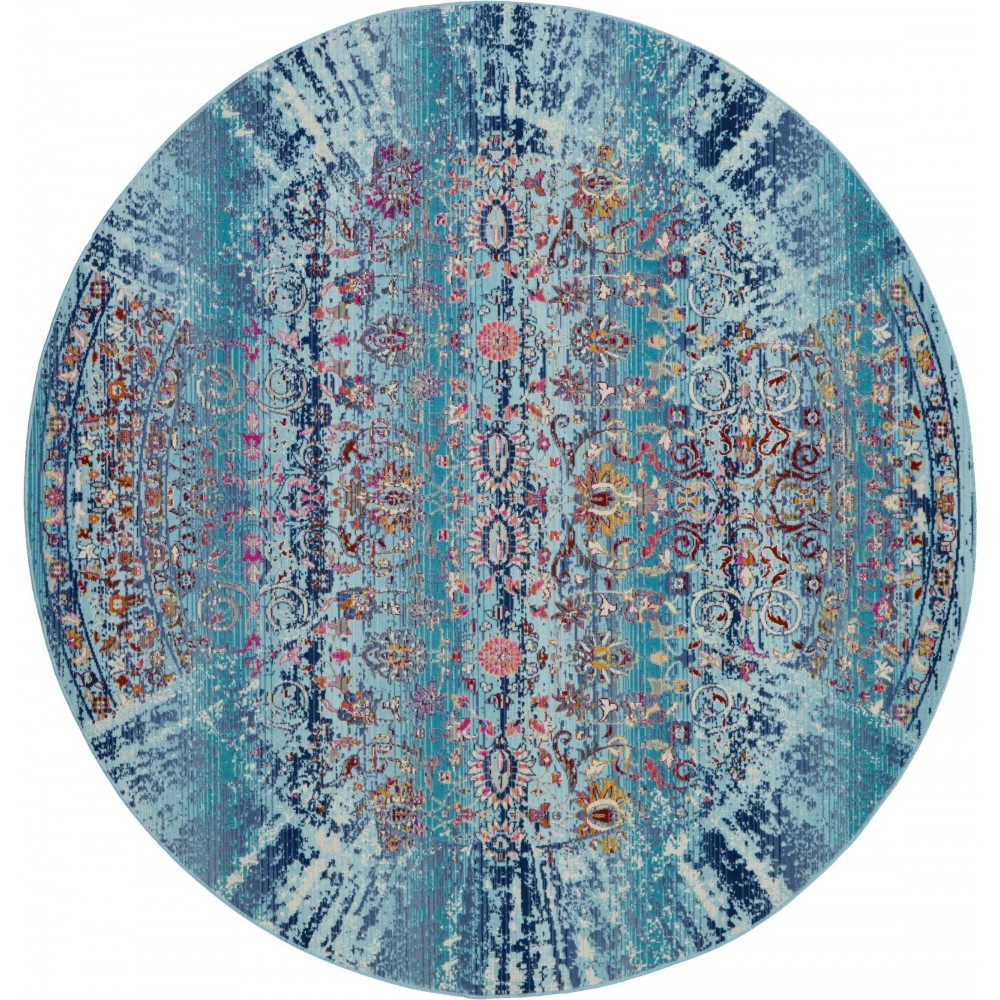Nourison Vintage Kashan VKA02 Area Rug, Blue, 6' x Round Nourison Vintage Kashan VKA02 Area Rug, Blue, 6' x Round