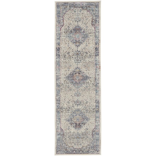 Nourison Vintage Kashan VKA07 Runner Rug, Ivory/Blue, 2' x 6'