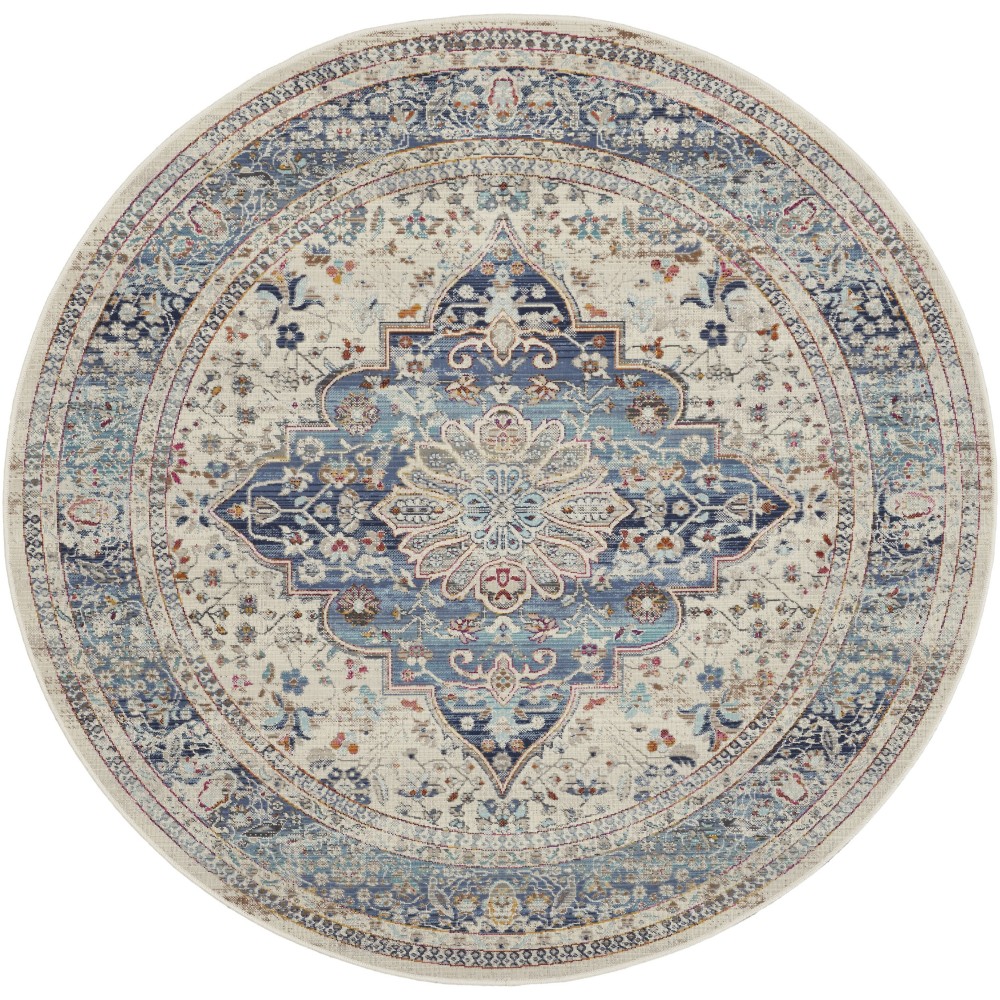 Nourison Vintage Kashan VKA07 Area Rug, Ivory/Blue, 6' x Round Nourison Vintage Kashan VKA07 Area Rug, Ivory/Blue, 6' x Round