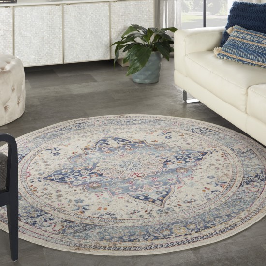 Nourison Vintage Kashan VKA07 Area Rug, Ivory/Blue, 6' x Round