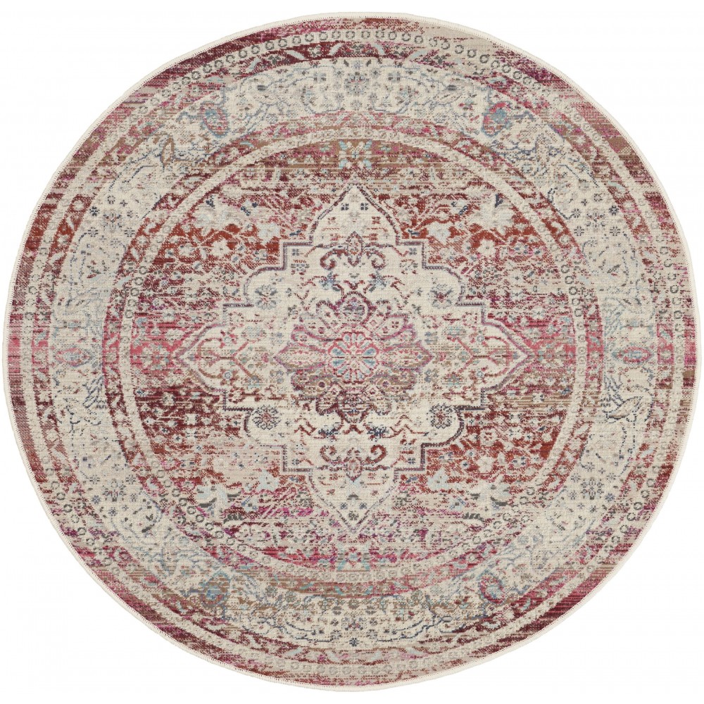 Nourison Vintage Kashan VKA07 Area Rug, Red/Ivory, 4' x Round