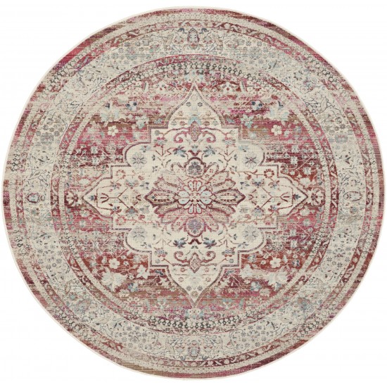 Nourison Vintage Kashan VKA07 Area Rug, Red/Ivory, 6' x Round