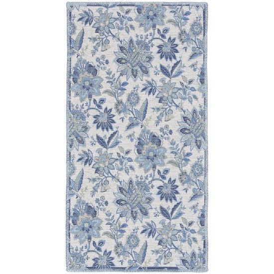 Waverly Washables Collection WAW01 Area Rug, Ivory/Blue, 2' x 3'9"