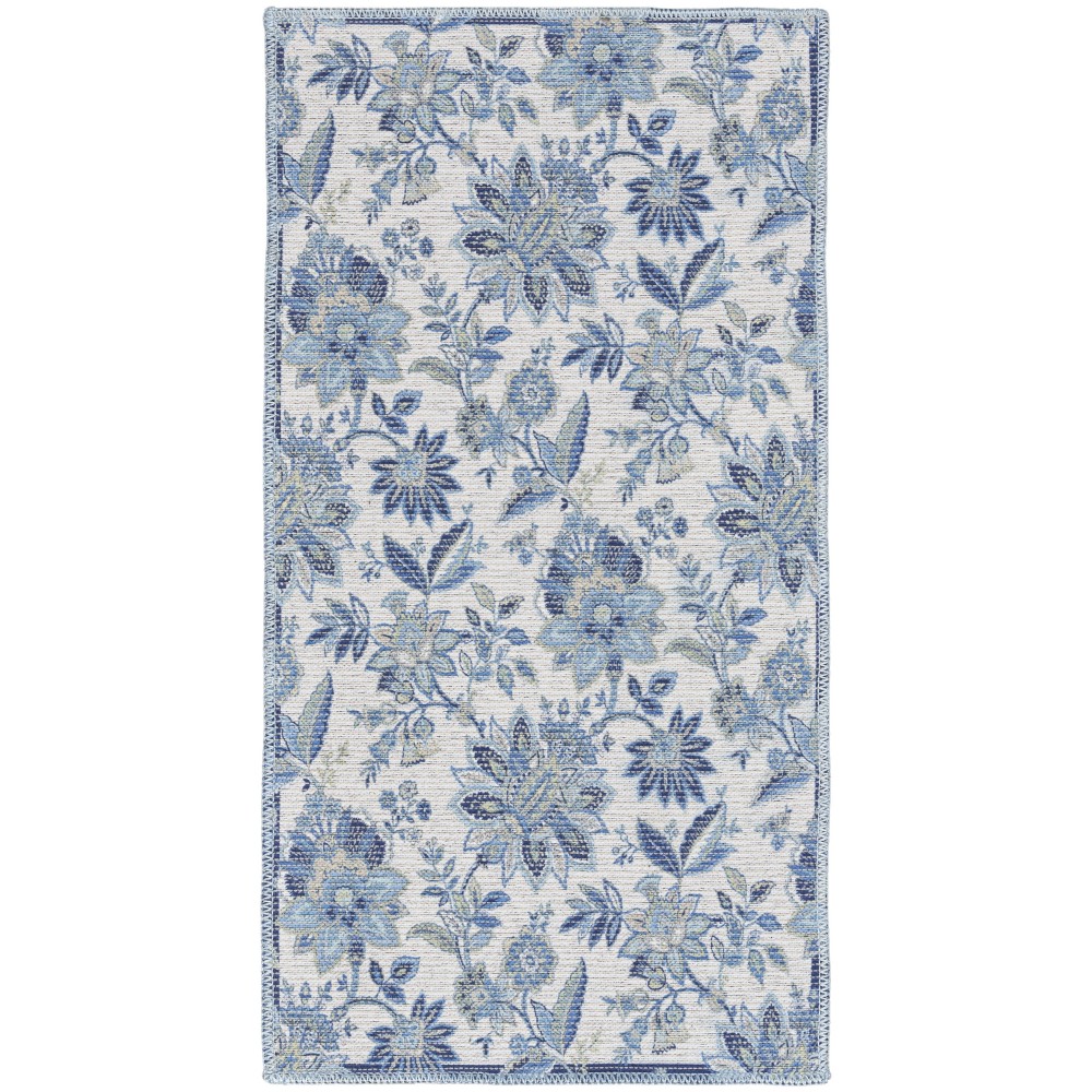 Waverly Washables Collection WAW01 Area Rug, Ivory/Blue, 2' x 3'9"