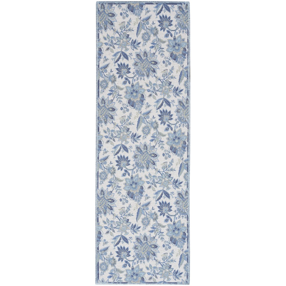 Waverly Washables Collection WAW01 Runner Rug, Ivory/Blue, 2' x 6'