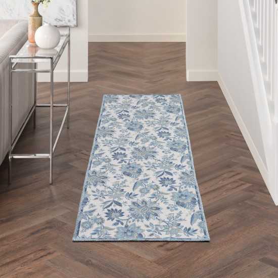 Waverly Washables Collection WAW01 Runner Rug, Ivory/Blue, 2' x 6'