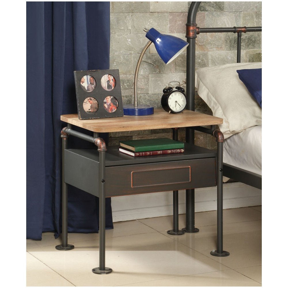 ACME Nicipolis Nightstand, Antique Oak & Sandy Gray