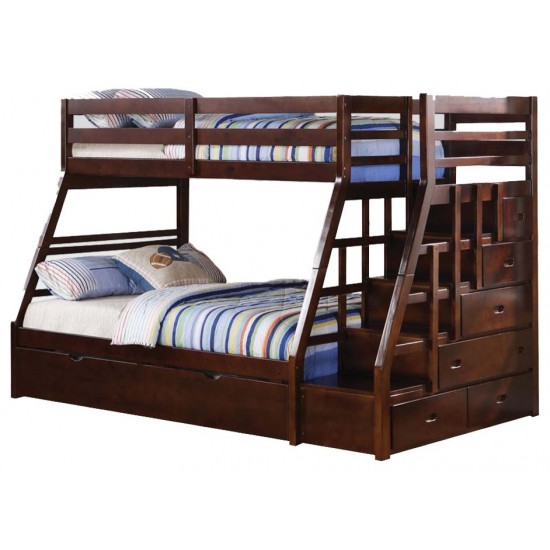 ACME Jason Twin/Full Bunk Bed w/Storage Ladder & Trundle, Espresso