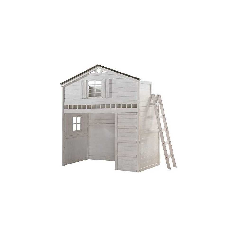 ACME Tree House Loft Bed (Twin Size), Weathered White & Washed Gray ACME Tree House Loft Bed (Twin Size), Weathered White & Washed Gray