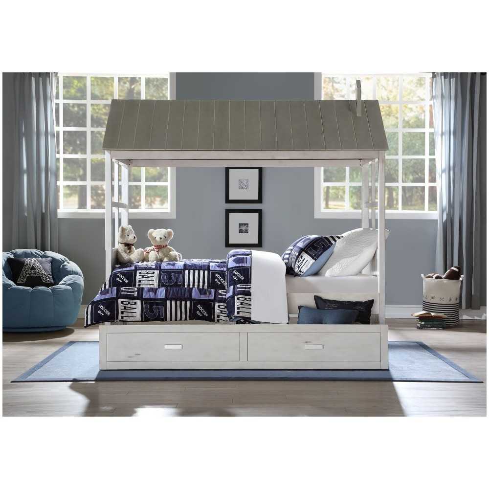 ACME Tree House II Twin Bed, Weathered White & Washed Gray