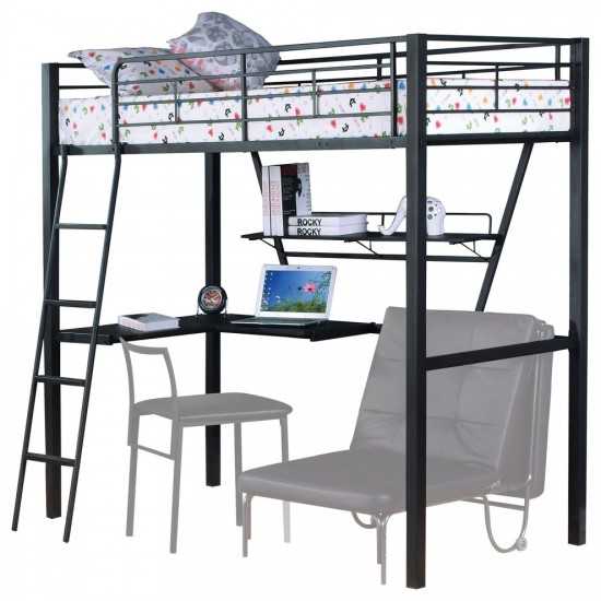 ACME Senon Loft Bed w/Desk, Silver & Black