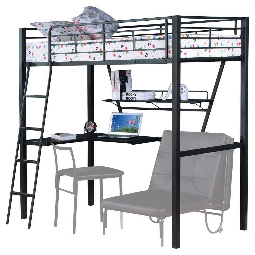 ACME Senon Loft Bed w/Desk, Silver & Black