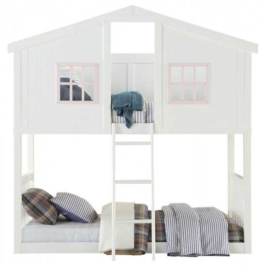 ACME Rohan Cottage Bunk Bed (Twin/Twin), White & Pink