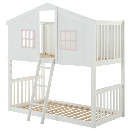 ACME Rohan Cottage Bunk Bed (Twin/Twin), White & Pink