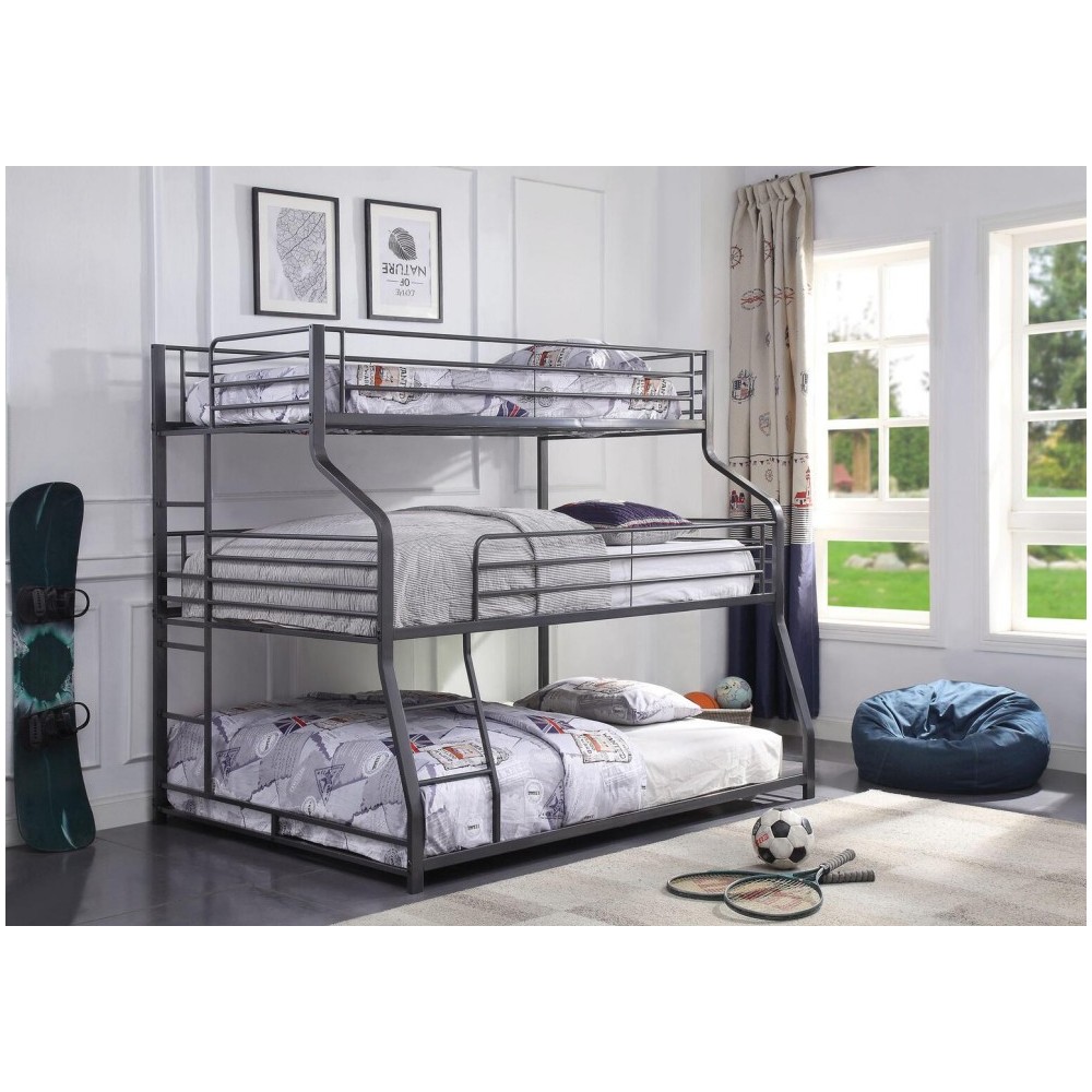 ACME Caius II Triple Bunk Bed - Twin/Full/Queen, Gunmetal