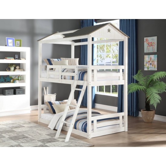 ACME Nadine Cottage Bunk Bed (Twin/Twin), Weathered White & Washed Gray