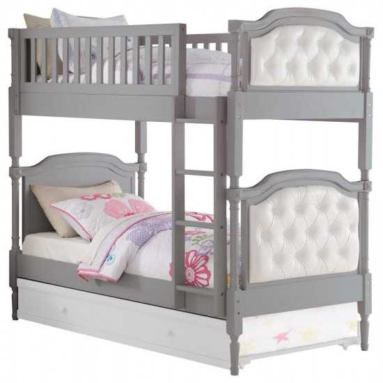 ACME Pearlie Twin/Twin Bunk Bed, Antique Gray & Pearl PU