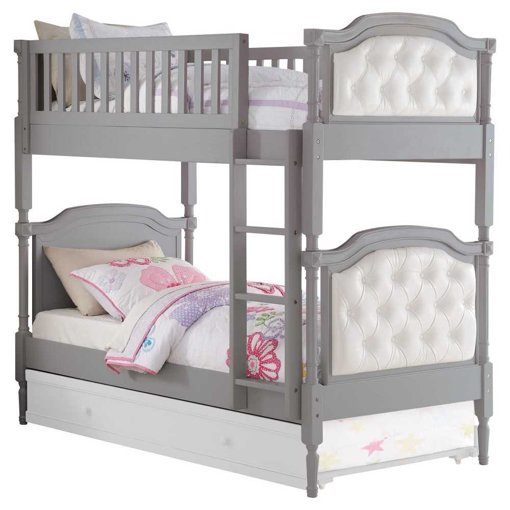 ACME Pearlie Twin/Twin Bunk Bed, Antique Gray & Pearl PU