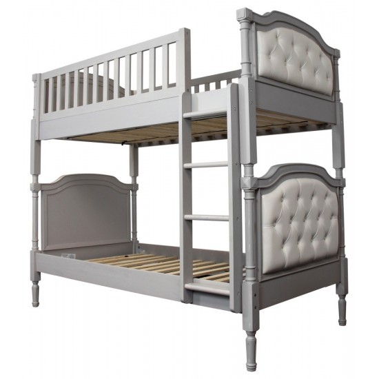 ACME Pearlie Twin/Twin Bunk Bed, Antique Gray & Pearl PU