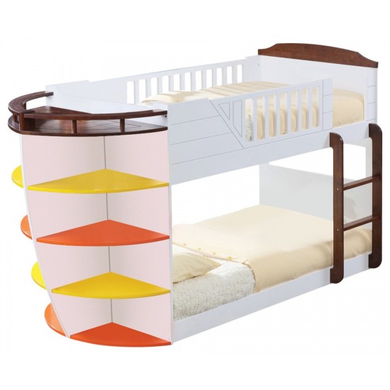 ACME Neptune Twin/Twin Bunk Bed w/Storage Shelves, White & Chocolate