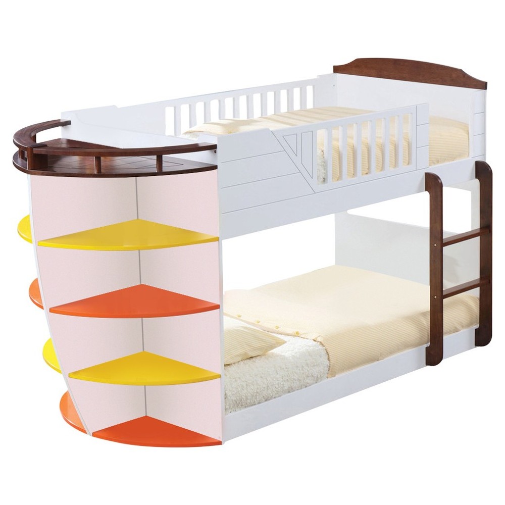 ACME Neptune Twin/Twin Bunk Bed w/Storage Shelves, White & Chocolate