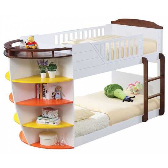 ACME Neptune Twin/Twin Bunk Bed w/Storage Shelves, White & Chocolate