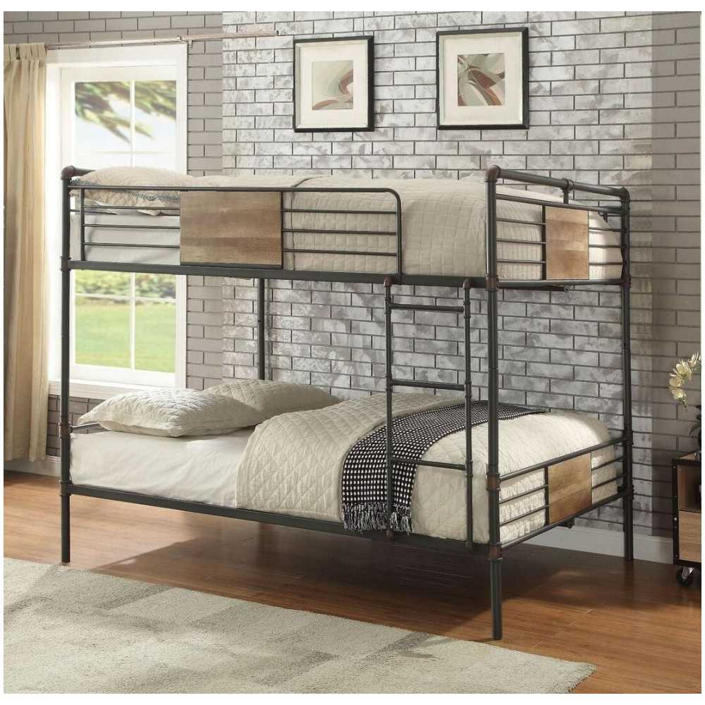 ACME Brantley Queen/Queen Bunk Bed, Sandy Black & Dark Bronze Hand-Brushed