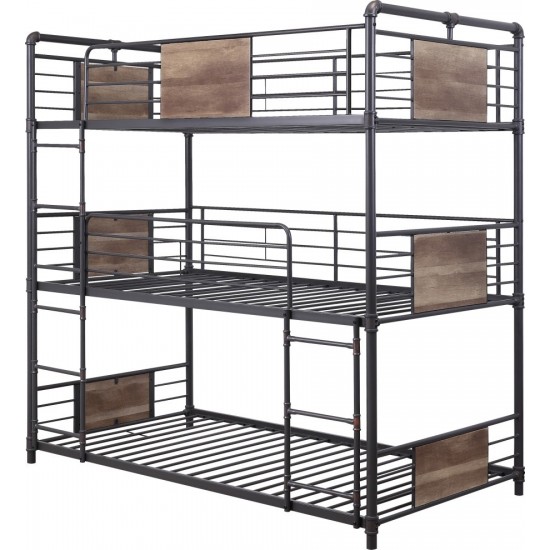 ACME Brantley Triple Bunk Bed - Twin, Sandy Black & Dark Bronze Hand-Brushed