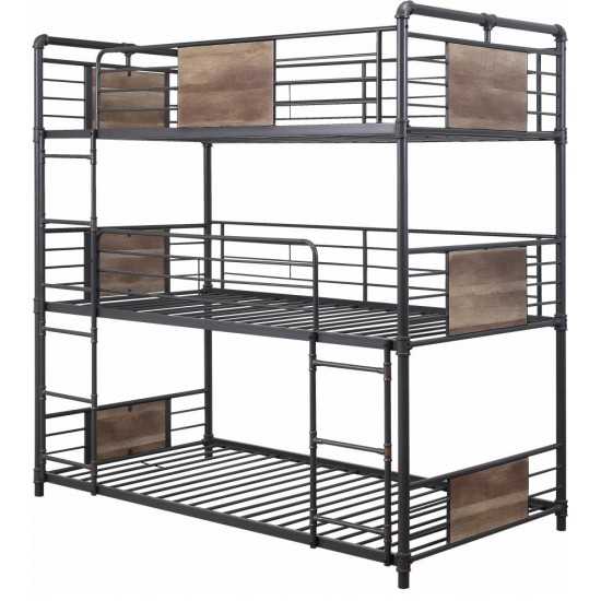 ACME Brantley Triple Bunk Bed - Twin, Sandy Black & Dark Bronze Hand-Brushed