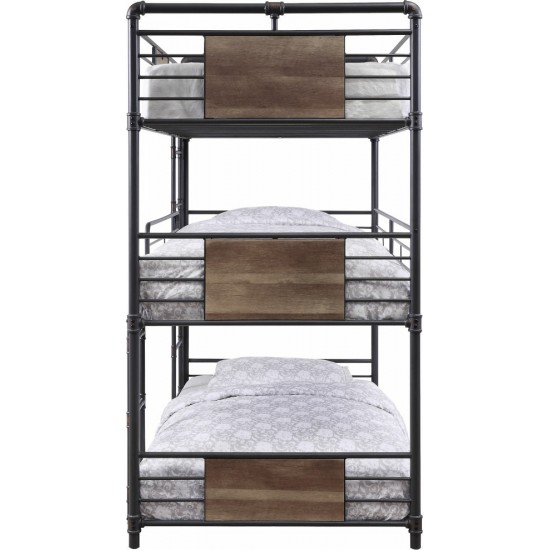 ACME Brantley Triple Bunk Bed - Twin, Sandy Black & Dark Bronze Hand-Brushed