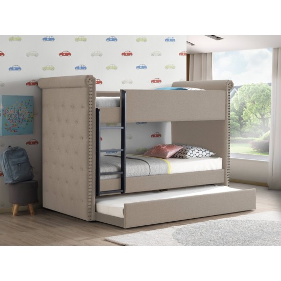 ACME Romana II Bunk Bed & Trundle (Twin/Twin), Beige Fabric