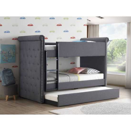 ACME Romana II Bunk Bed & Trundle (Twin/Twin), Gray Fabric