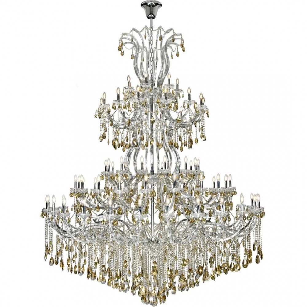 Elegant Lighting Maria 84 Light Chrome Chandelier With Golden Teak Tear Drop Crystals Golden Teak (Smoky) Royal Cut Crystal