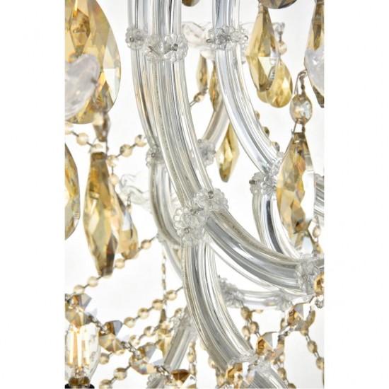 Elegant Lighting Maria 84 Light Chrome Chandelier With Golden Teak Tear Drop Crystals Golden Teak (Smoky) Royal Cut Crystal