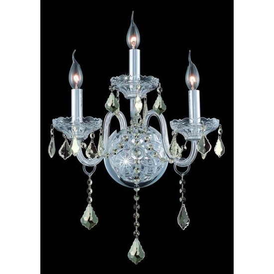 Elegant Lighting Verona 3 Light Chrome Wall Sconce Golden Teak (Smoky) Royal Cut Crystal