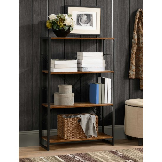 4 Tier industrial look metal and wood bookcase