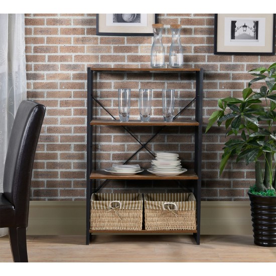 4 Tier industrial look metal and wood bookcase