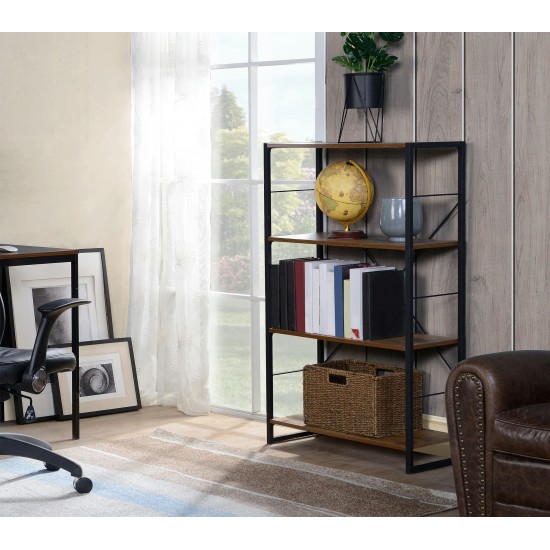 4 Tier industrial look metal and wood bookcase