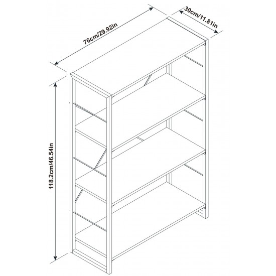 4 Tier industrial look metal and wood bookcase