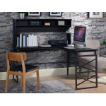 Dark brown finish wood L desk with metal base