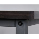 Dark brown finish wood L desk with metal base