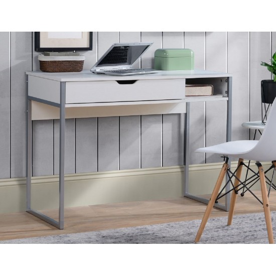 White Writing Desk with Drawer and Storage