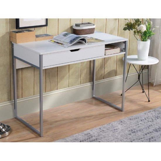 White Writing Desk with Drawer and Storage