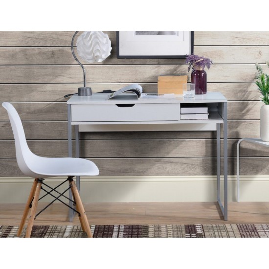 White Writing Desk with Drawer and Storage